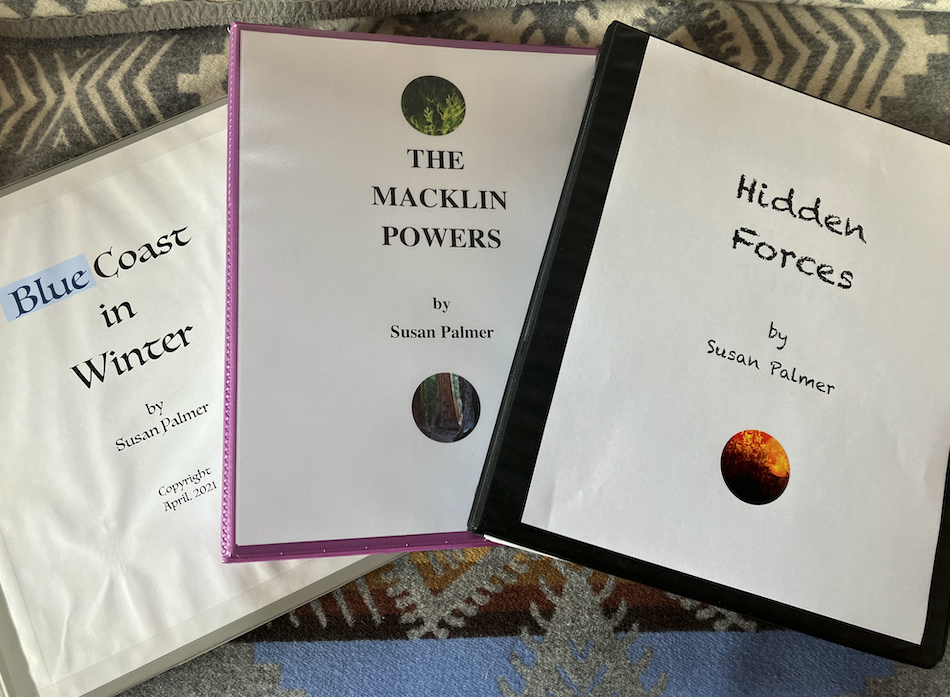 binders with novel manuscripts in various stages of completion